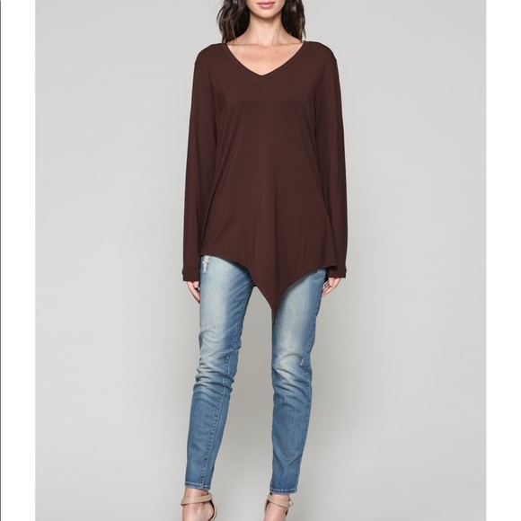 Joh apparel Kelly v-neck top chocolate brown - Picture 1 of 7